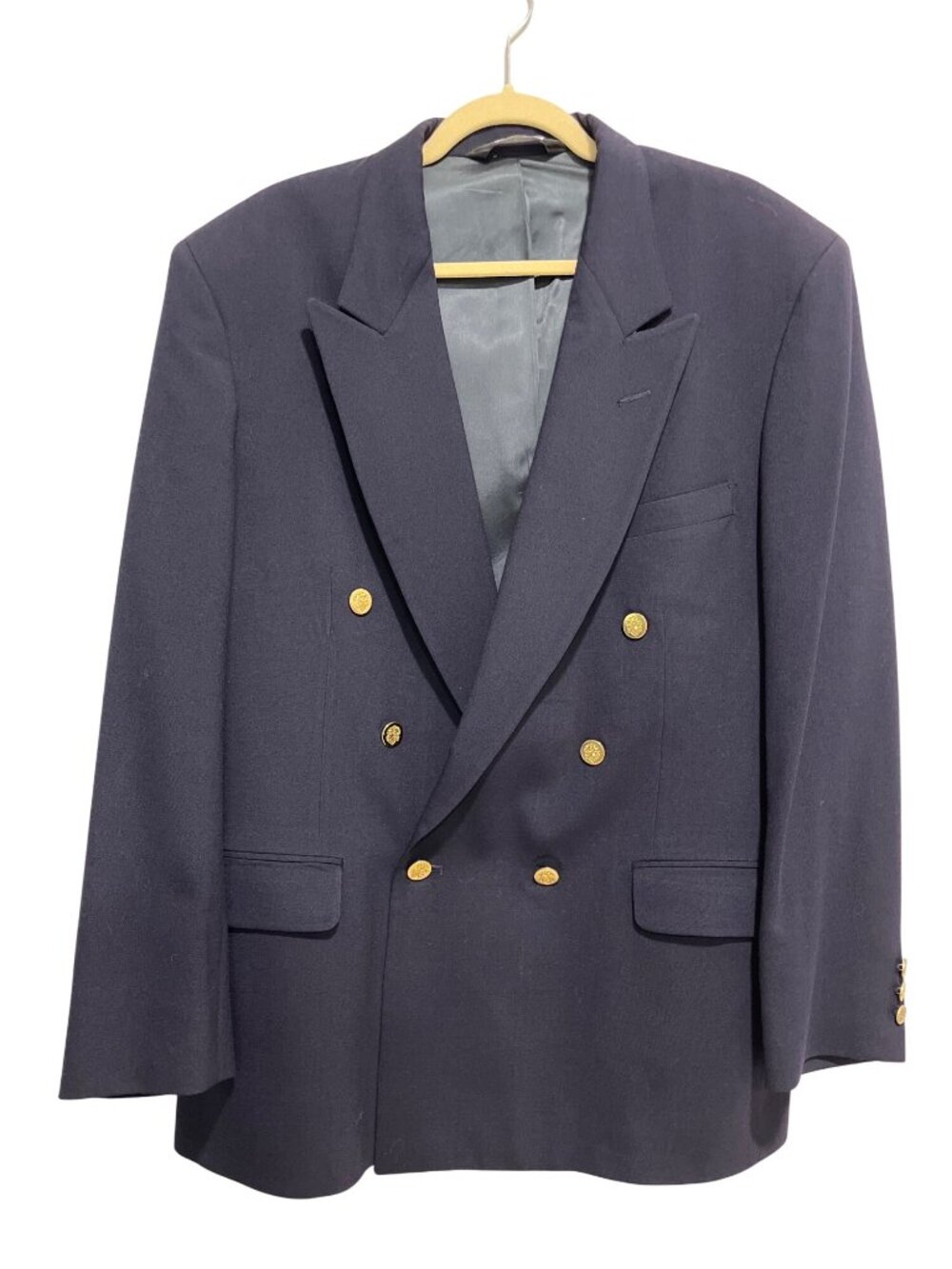 Gordon Thomas Mens Size 44 Navy Blue Wool Blazer Double-Breasted Gold-Button USA